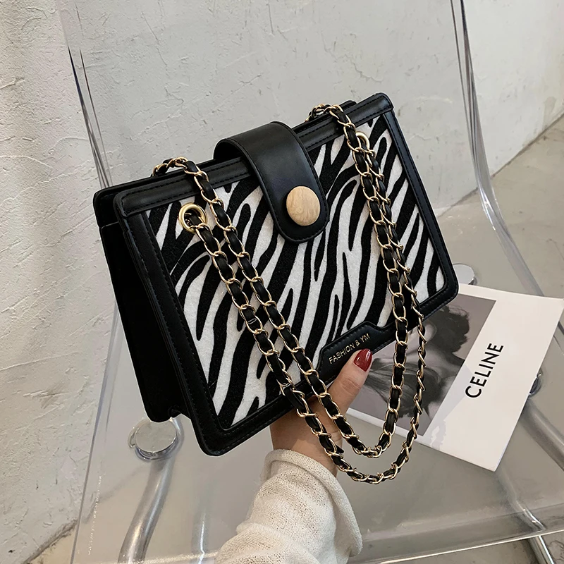 

с доставкой Zebra Pattern Design Crossbody Bags for Women 2020 Winter Shoulder Handbags and Purses Women's Classic Hand Bag